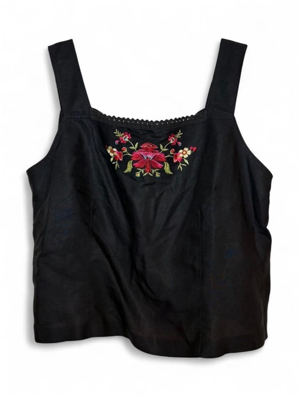 Liz Claiborne First Impressions Black Floral Embroidered Tank Top
